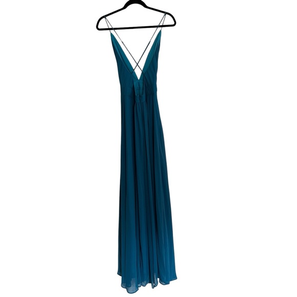 Rubber Ducky Pleated Blue V-Neck Maxi Dress - Picture 4 of 9